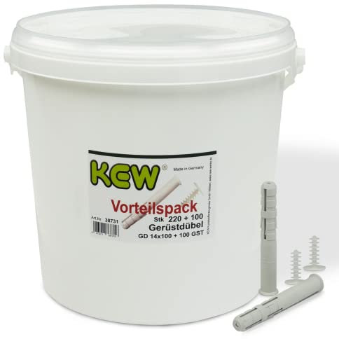 KEW Gerüst-Dübel GD - Langschaftspreizdübel mit Drehsicherung und Stopfen mit Lamellen - GD 14x70 + GST 14x40-400+100er-Set