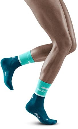 CEP - THE RUN COMPRESSION SOCKS MID CUT für Damen | Mittellange Laufsocken in ocean/petrol mit Kompression | Regenerierende Kompressionsstrümpfe für Frauen | Gr. IV | L