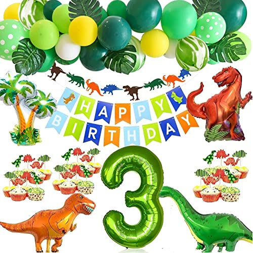 Dinosaurier Geburtstag Deko Set XXL,Geburtstags Deko Jungen mit Riesenzahl 3, Happy Birthday Girlande für Dino Party Dekoration Party kinder Junge