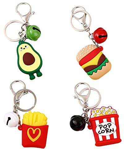 WANGCL 4pcs Cartoon Porte-clés décoration Mode Cartoon Avocat Burger Frites Popcorn Porte-clés Porte-clés Voiture Sacs Pendentif Ornement Nourriture Femmes Accessoires Cartoon