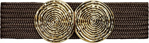 Caspar GU325 breiter elastischer Damen Stretch Taillengürtel mit goldfarbener Doppelschnalle, Gürtelgröße:70 [für Körperumfang 75-85 cm], Farbe:dunkelbraun