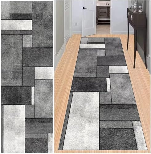 BAYUE Läufer Teppich Lang Flur rutschfest Waschbar 40X60CM,Modern Küchen Teppich Polyester Dauerhaft, Schlafzimmer Muster Carpet, für Wohnzimmer Büro Esszimmer, Anpassbar Teppichläufer Meterware