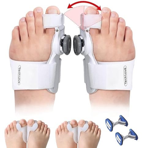 Hallux Valgus Korrektur Set,Verstellbarer Knopf Hallux Valgus Schienen [2x], Silikon Zehenspreizer [4x] und Zeh Trainingsband [2x], Universalgröße Bunion-Entlastung Tag & Nacht für Zehen Unisex