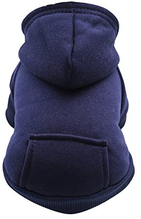 Haustier Kleidung Herbst – Kapuzenpullover für Welpen, Mädchen, mittelwarm, Hund mit Tasche, Kleidung, Junge für kleine Fleece-Pullover, Winter, Hunde, Hundepullover Weihnachten (Navy, S)