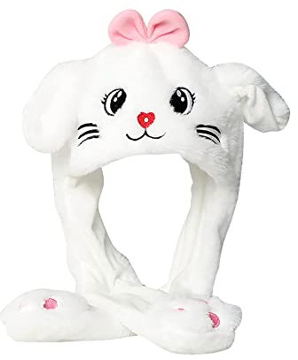 Surakey Damen Mädchen Plüsch Tier Katze Ohren Hut Mütze mit Wackelohren Beweglichen Ohren,Drücken der Tiermütze Machen die Ohren Bewegen Spielzeug Geburtstags Weihnachts Geschenk Cosplay