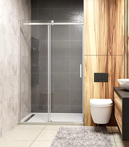 Acezanble Duschabtrennung Duschtür 125cm Schiebetür Duschwand Dusche 8mm Nano Glas Höhe 195cm