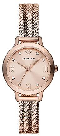 Emporio Armani Uhr für Damen , Dreizeiger Uhrwerk, 32MM Rose Gold Recycled Edelstahl (Mindestens 50%) Gehäuse mit einem EdelstahlMeshArmband, AR11512
