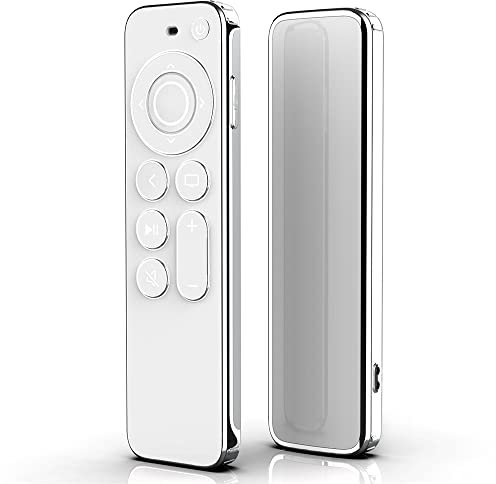 Etui pour Télécommande Apple TV 4k 2021 - Protection Souple TPU Contre Les Rayures et Chutes - Transparent avec Bord Argenté (Blanc)