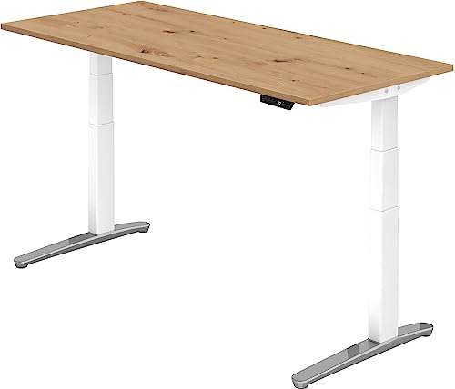 bümö elektrisch höhenverstellbarer Schreibtisch 180x80 cm mit Memory-Steuerung - Design Schreibtisch höhenverstellbar elektrisch, elektrischer Schreibtisch Asteiche, Gestell weiß/alu