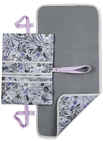 hauck Windeltasche mit Wickelunterlage Change N Walk für Unterwegs, Baby Wickeltasche Organizer, Wickeltetui mit Schlaufe für Kinderwagengriff, Wickelclutch, Abwischbar (Floral Grey)