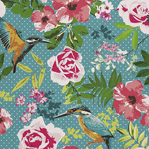 HEKO PANELS Stoff Oxford Wasserdichte Meterware Canvas-Stoff Polyester Stoff Zum Nähen Nähstoffe Dekostoffe Wasserabweisend Blickdicht Blumen und Eisvogel 3 Meter 155 x 300 cm