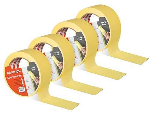 Fixency 4x Malerkrepp (48 mm x 50 m) I Kreppband Gelb für Malerarbeiten und Renovierungen I Abklebeband zum Streichen, Lackieren, Renovieren