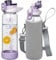 Seekua 0.8l Sport Gourde Verre avec Paille & Heure de Motivation 800ml Bouteille d'eau Verre Réutilisable sans BPA avec Marqueur de Temps