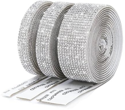 Cinta de Diamantes de Imitación de Cristal,3 Rollos Cinta Diamante de Imitación Brillantes autoadhesivos para Artesanía y Arte, Zapatos Ropa(Plata) Bling Bling Kristall Strass Aufkleber