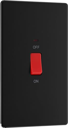 BG Electrical Large Cooker Control Switch Unit with LED Power Indicator, Double Plate, Double Pole, Screwless Front Plate, Premium Flatplate, Matt Black, 45A, FFB72