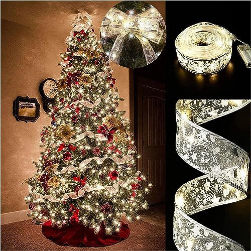Christmas Tree Lights, 19ft/6m 60 LED Christmas Tree Ribbon Waterproof Fairy Lights Christmas Decorations Curtain Lights Hanging Fairy Lights for Bedroom Wall Garden Patio Christmas Tree Decorations