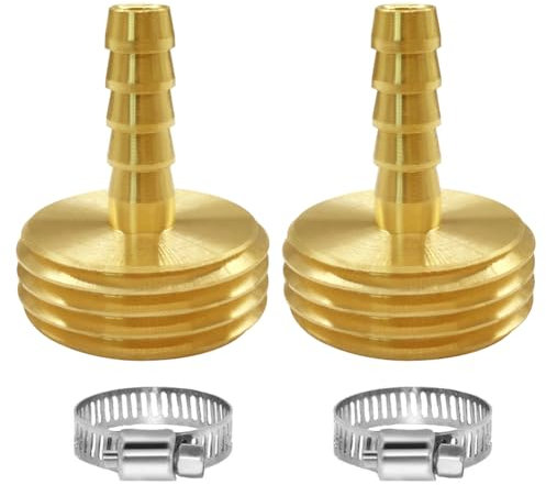 Joywayus Garden Hose Pipe Connector,1/4 Barb x 3/4 Male GHT Thread Brass Fitting with Stainless Clamps House/Boat/Lawn/Power Wash/Irrigation (Pack of 2)