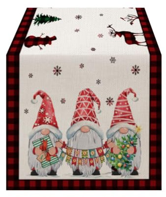 LOZULO Tischläufer Weihnachten Modern Läufer Tisch Kariert Leinen Tischläufer Abwaschbar Weihnachtstischläufer Rot Table Runner Christmas Tischdeko Outdoor Wetterfest Tischläufer 33x183