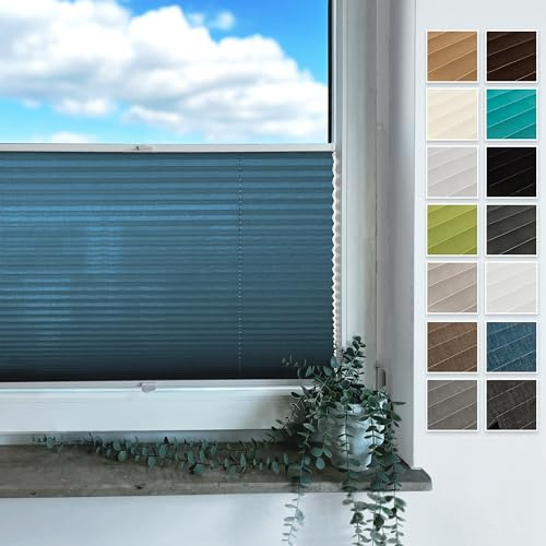 Rollmayer Plissee zum Kleben Faltrollo Vigo Blau B50cm x H120cm | Plisseerollo Sichtschutz und Sonnenschutz für Fenster und Tür Premiumqualität für Zuhause