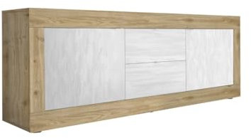 PRICE FACTORY just for you Buffet 4 Portes, Collection Sky, Blanc laqué, idéal pour Cuisine/Salle à Manger Design