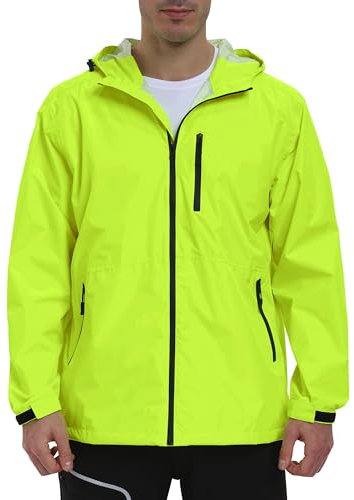 MoFiz Homme Vestes Imperméables Veste de pluie Pliable Légère Vêtements Imperméable Coupe-vent for Cyclisme Plein air Voyage Randonnée Course à pied Vert fluorescent Taille EU 4XL