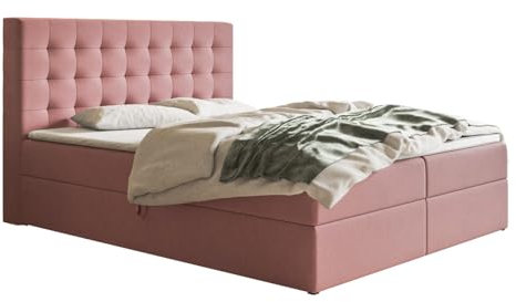 Emporius Doppelbett mit Matratze 140x200 Jora - Boxspringbett, Topper, 2X Bettkasten - Samtstoff Rosa (Jasmine 61)