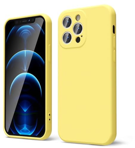 oakxco for iPhone 12 Pro Case Liquid Silicone, Soft Rubber Gel Elegant Aesthetic Basic Simple Cover, Cute Thin Slim TPU Matte Solid Color Plain Smooth Case for Women Girl, Yellow