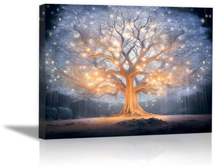 WQBQKKX Quadri Bianco Nero Albero della Vita Moderno Quadro Su Tela,Grigio, nero Quadri Decorazioni Camera Letto Ufficio Soggiorno Pranzo-80x110cm Incorniciato
