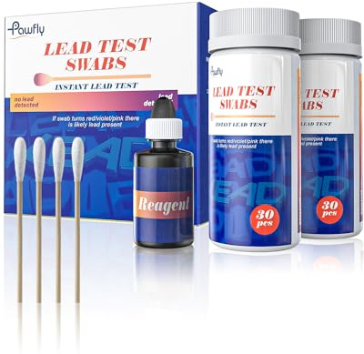 Pawfly Neu Blei Test Kit 60 Stück Schnelltest Heimtest Blei Test Stäbchen mit Reagens Schnellergebnis in 30 Sekunden Sofort Blei Test Stäbchen Kit für Hausoberflächen Geschirr Metallspielzeug Schmuck