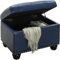 BAKAJI Pouf de Rangement rectangulaire avec Compartiment intérieur, Coffre de Rangement avec Assise rembourrée, Tabouret Structure en Bois, mobilier pour Salon, Chambre (Bleu Simili Cuir)