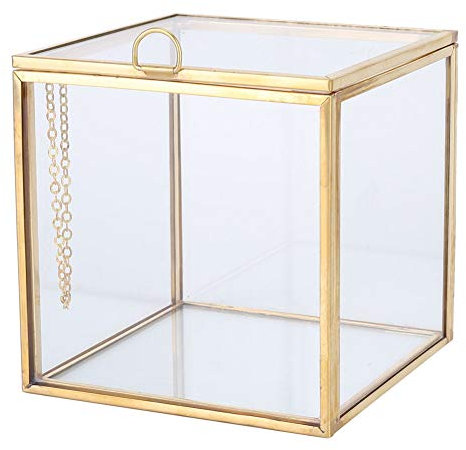 Tomotato Geometrisches Pflanzen Terrarium aus Glas, Goldene Sukkulenten Pflanzgefäße Landschafts Dekoration für den Tisch zu Hause, 3,9 x 3,9 x 3,9 Zoll