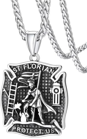 FaithHeart Heiliger Florian Kette für Herren Jungen, Heiliger Florian Halskette 22cm lang，Edelstahl feuerwehr kette für Geburtstag Valentinstag