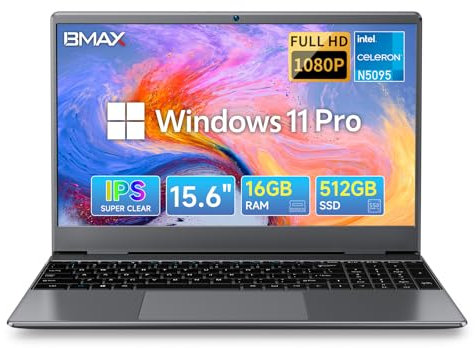 BMAX PC Portatile 15,6 FHD Notebook,16GB RAM 512GB SSD Intel Celeron N5095 fino a 2,9 Ghz Win 11 Pro Computer Portatile X15 Plus Laptop 2.4G/5G WiFi, Mini HDMI, BT4,2, USB3.0x2