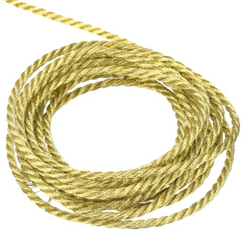 sourcing map Twisted Cord Trim, 11 Yard 2mm 3-Ply Twine Braided Rope Shiny Thread String for Craft Gift Bag Curtain Christmas Decor, Gold - 10m