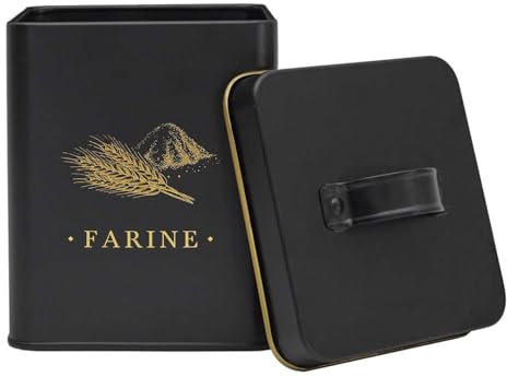 COOK CONCEPT, BT6812, Boîte en métal Noir et doré pour Conservation d'ingrédients secs, Design élégant et hermétique, idéale pour Farine, Sucre ou Riz - Taille : Grande, Couleur : Noir et Or