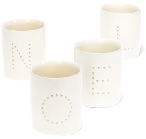 Glossy Ceramic Tealight Holders (set of 4) - NOEL