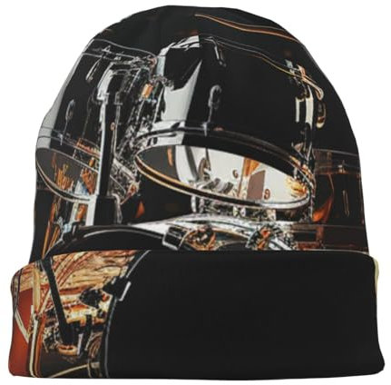 Dwrepo Drummer Print Beanie Mütze Strickmütze für Damen Herren Warm Casual Skull Cap für Geschenke Erwachsene Reisen Schwarz, Schwarz, Einheitsgr��e