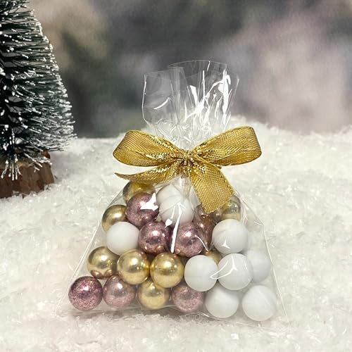 EinsSein 5 Stück kleine Gastgeschenke Weihnachten mit Schokokugeln weiss-gold-rosa | Geschenke Christmas Advent für Freundin, Mitarbeiter, Kunden, Lehrerin | Dankeschön Idee für Weihnachten