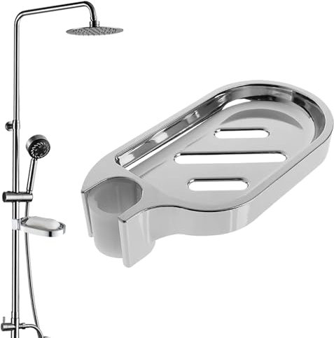 1PCS Shower Soap Holder Adjustable Soap Dish for Shower Clip-on Shower Soap Dish ABS Soap Holder Shower Rustproof Soap Dish for Shower Pole for 22mm Shower Round Rail Pole (Silver)