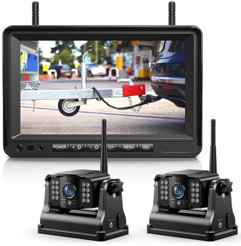 eRapta 7“ FHD Monitor 2 Kabellos Digital Rückfahrkamera, mit 1080P Monitor:9600mAh Akku 2 Mins DIY Installation, IP69K Wasserdicht Magnetische Rückfahrkameras für Auto, LKW, Van, SUV, Wohnmobil