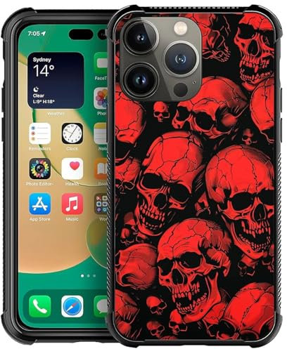 WANKBLC for iPhone 14 Pro Max Case, Shockproof Protective for Man Women Non-Slip for iPhone 14 Pro Max Horror Manga Style Red Skulls Crazy Pattern