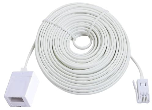 Garegce Cavo di prolunga telefonico BT lungo 10 m, da maschio a femmina, cavo di prolunga per telefono dritto a 6 pin, per telefono fisso, fax, sky, per telefono fisso BT UK, bianco