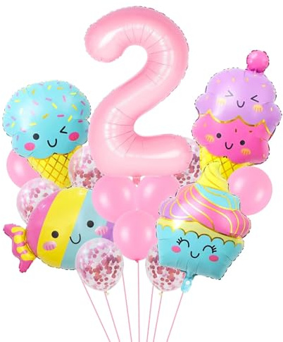 Eiscreme Folienballons, 15 Stück Eiscreme Luftballons Geburtstag, Folienballon Candy Mädchen, Ice Cream Helium Ballons, Pastellfarben Luftballon für Kinder Eiscreme Mottoparty Dekorationen (Rosa-2)