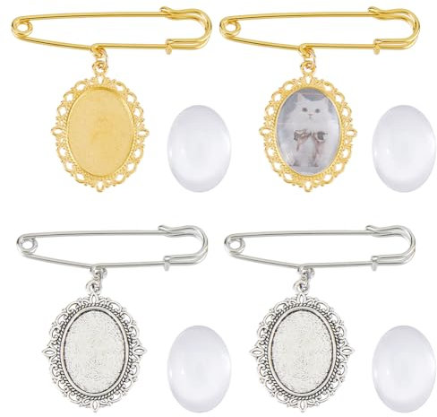 DICOSMETIC 4 Stück 2 Farben Hochzeitsstrauß Fotoanhänger Pin 55mm Foto Gedenkanhänger Für Die Braut Spitze Ovale Bouquet Bildanhänger Pin Mit 4 Stück Glas Cabochons Für Den Junggesellinnenabschied