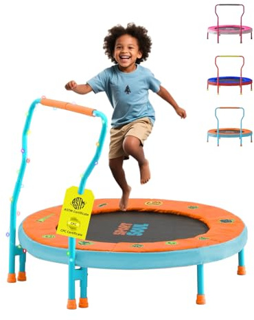 SPORTSOUL Mini Trampoline for Kids 3-6 with Super Safe Foam Handle Bar, 3ft Toddler Trampoline Indoor with No-Gap Cover for Indoor and Outdoor Orange & Sky Blue