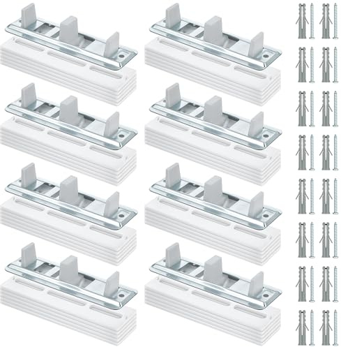 8 Pack Sliding Closet Door Floor Guides with Carpet Risers, Adjustable Sliding Closet Door Guide Fit 3/4'' to 1-3/8'' Thick Doors, White and Metallic