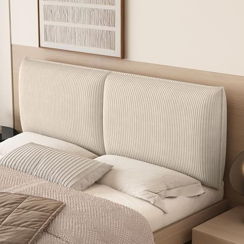 Gleedipre Schlichtes Design Kopfteilkissen Verdickt Gestreift Cord Rückenlehne am Bett Antikollisionsschutz Einzel-/Doppelbett Bettruhekissen(Milchtee,90x60cm/Hat EIN Kopfteil)