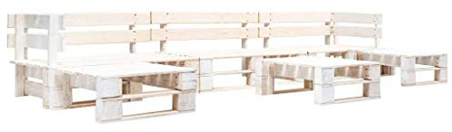 Yunovire 6-TLG. Paletten-Lounge-Set, Weißes Kiefernholz, 330x126x55cm, für Garten, Terrasse, Balkon, Außenbereich, bequemes Sofa für entspannte Stunden