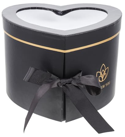 DOITOOL Herzförmige Blumenbox aus Schwarzem Material mit Drehbarem Deckel Stabile Aufbewahrungsbox für Konservierte Blumen Geschenkverpackung für Valentinstag Jahrestage und Muttertag