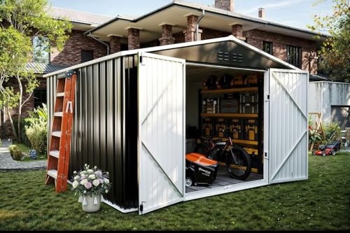 UDPATIO Metall Gartenhaus mit 10 m³, Pultdach - 250 x 248 x 194 cm für den Außenbereich, Geräteschuppen, Fahrradgarage, Verzinkter Stahl mit Abschließbarer Tür für Hinterhof,Dunkelgrau
